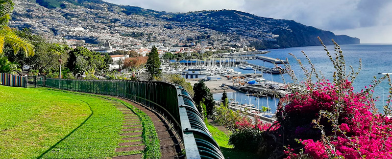 Panoramic view of Funchal Madeira in spring with ocean view