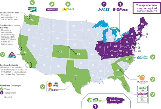 Map Of Us Toll Roads PlatePass® | Hertz